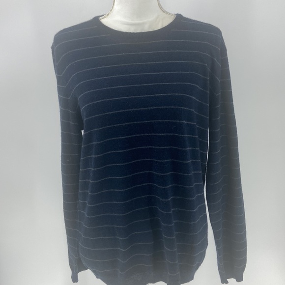 Calvin Klein Marino wool blend knit navy blue striped long sleeved sweater - Picture 11 of 15